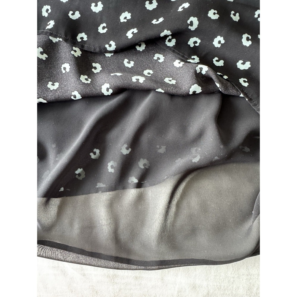 Loft Black Blue Printed Bow Tie Neck Puff Long Sleeve Fit & Flare Dress Sz 2 - Picture 8 of 9